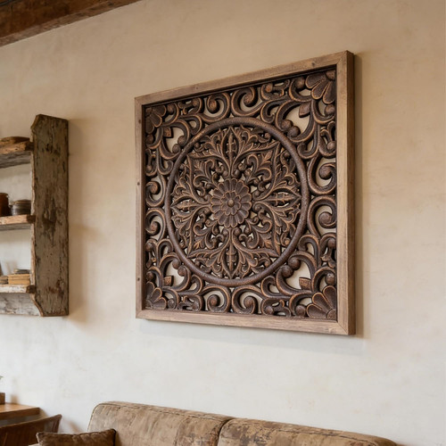 Boho carved wood wall - boho,